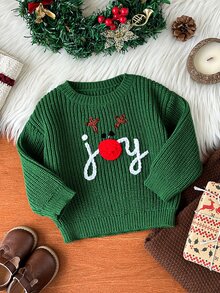 Souflis Sweater Bayi Warna Biru Langit dengan Bordir, Leher Bulat, Lengan Panjang, Gaya Minimalis Modis dan Serbaguna untuk Musim Gugur dan Musim Dingin - Hijau - View 3
