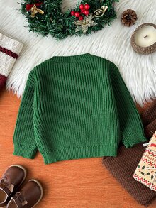 Souflis Sweater Bayi Warna Biru Langit dengan Bordir, Leher Bulat, Lengan Panjang, Gaya Minimalis Modis dan Serbaguna untuk Musim Gugur dan Musim Dingin - Hijau - View 2