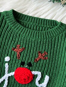 Souflis Sweater Bayi Warna Biru Langit dengan Bordir, Leher Bulat, Lengan Panjang, Gaya Minimalis Modis dan Serbaguna untuk Musim Gugur dan Musim Dingin - Hijau - View 4