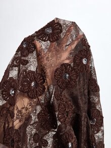 Anewsta Autumn/Winter New Lace Velvet Jacquard Patchwork PU Collar Fashion Versatile Shirt - Coffee Brown - View 10