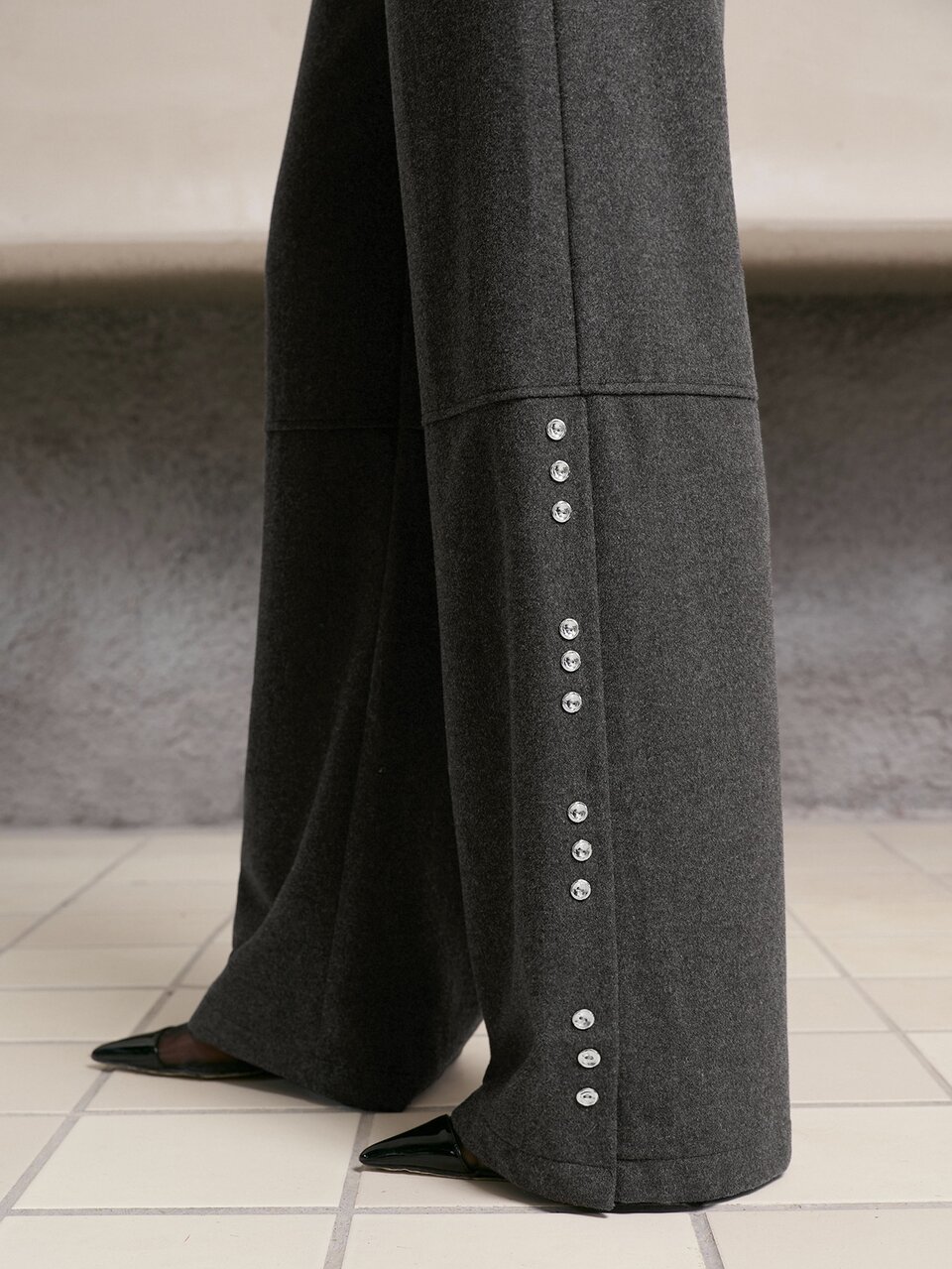 MOTF WOMEN'S AUTUMN/WINTER WOOL SINGLE-SIDED FELT GOLD BUTTON DECOR FASHION COMMUTE STRAIGHT WIDE LEG PANTS