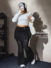 Flexra Plus Size Women Solid Color Casual Versatile Daily Wear Denim Flare Pants - Black - View 4