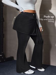 Flexra Plus Size Women Solid Color Casual Versatile Daily Wear Denim Flare Pants - Black - View 3