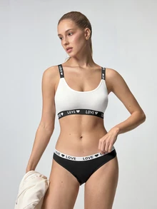 Loungeista 3pcs/Set Women's Heart & Letter Jacquard Bra Setfor Summerfor Summer - Multicolor - View 4