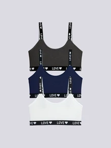 Loungeista 3pcs/Set Women's Heart & Letter Jacquard Bra Setfor Summerfor Summer - Multicolor - View 6
