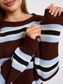 SHEIN Women Round Neck Striped Loose Fit Long Sleeve Sweater And Sweater Pant 2pcs Set Co-Ords - Brown - View 12