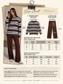 SHEIN Women Round Neck Striped Loose Fit Long Sleeve Sweater And Sweater Pant 2pcs Set Co-Ords - Brown - View 11