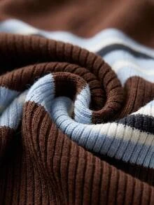 SHEIN Women Round Neck Striped Loose Fit Long Sleeve Sweater And Sweater Pant 2pcs Set Co-Ords - Brown - View 10