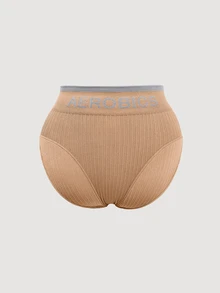 SHEIN 女款無縫對比腰帶舒適緊身內褲，1件裝 - 杏色 - 查看 6
