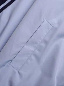 SHEIN Jaket Kasual Musim Gugur/Musim Dingin Warna Biru Muda dengan Pita Sambungan, Kerah Tegak, dan Bahu Jatuh. - Biru - View 8