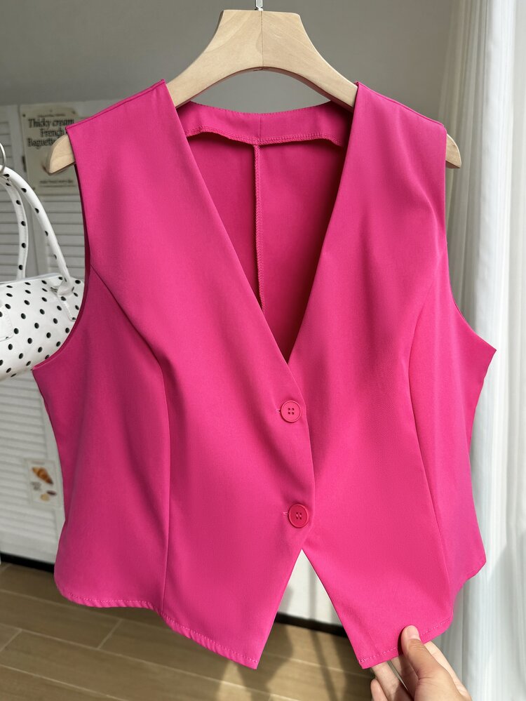 Comfortcana Plus Size Lightweight Rose Red Suit Vest Graduation,Back To School,Teacher Outfits For Women In Fall/Winter - Hot Pink - View 1