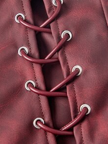 ROMWE Y2K Lace Up Front Zip Up Crop Tube Top - Burgundy - View 11