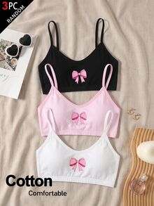 SHEIN 青少年女孩黑白粉 3件組/多件套簡約細肩帶內衣內褲套裝，舒適素色居家服 - 彩色 - 查看 1