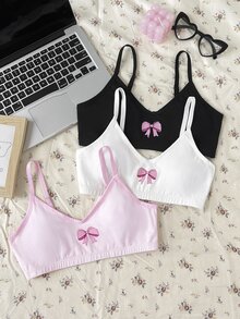 SHEIN 青少年女孩黑白粉 3件組/多件套簡約細肩帶內衣內褲套裝，舒適素色居家服 - 彩色 - 查看 6