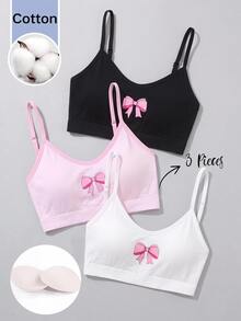 SHEIN 青少年女孩黑白粉 3件組/多件套簡約細肩帶內衣內褲套裝，舒適素色居家服 - 彩色 - 查看 7