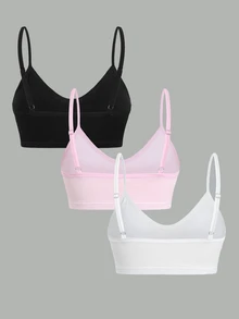 SHEIN 青少年女孩黑白粉 3件組/多件套簡約細肩帶內衣內褲套裝，舒適素色居家服 - 彩色 - 查看 3