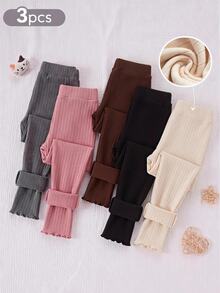 Souflis Souflis Setelan Legging 3 Potong Kasual Musim Gugur/Dingin untuk Anak Perempuan, Cocok untuk Semua Musim, Sederhana, Manis, Imut, Serbaguna, Lembut, Nyaman, Rajutan Bertekstur Halus, dan Berpinggiran Ribbed. - MultiWarna - View 11