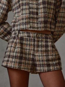 MUSERA Plaid Tailored Mini Shorts Fall Winter Everyday Casual Back To School Forces - Multicolor - View 3