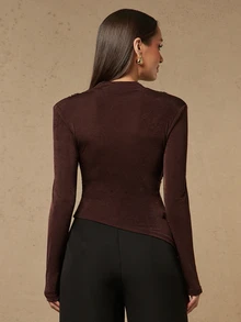 Silquee Women's Solid Color Pleated Fitted Versatile Daily Casual Top Work Outfits For Women Work Outfits For Women Going Out Tops All-Match Blouses - Coffee Brown - View 3