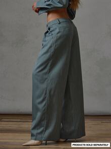 MUSERA Pinstriped Pleated Tailored Style Loose Trouser Fall Winter Everyday Casual Back To School Forces - Army Green - View 2