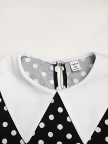 SHEIN 青少年女孩冬季黑色長袖優雅休閒可愛洋裝，萬聖節派對穿搭 - 黑與白 - 查看 6
