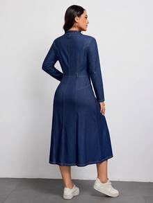 Flexra Plus Size Women's Casual Elegant Stretch Denim Dress - Dark Wash - View 3