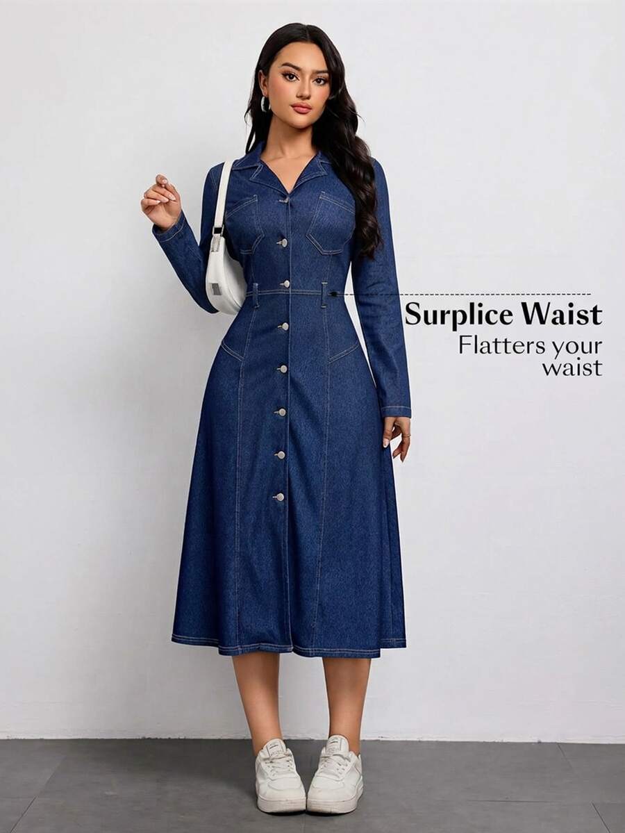 Flexra Plus Size Women's Casual Elegant Stretch Denim Dress