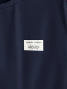 GETOML 男士春夏休闲纯色贴布细节短袖 T 恤和长裤 2 件套，舒适服装 - 藏蓝色 - 查看 9