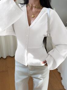 Siren Gaze Women's Solid Color Button-Up Fitted Waist Knit Cardigan, Open Front, Casual, Daily Wear, Autumn/Winter - White - View 7