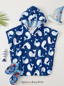 Cozy Pixies Baby Boy Cartoon Pattern Knit Soft Hooded Sleeveless Cover Up,Kids - Navy Blue - View 2