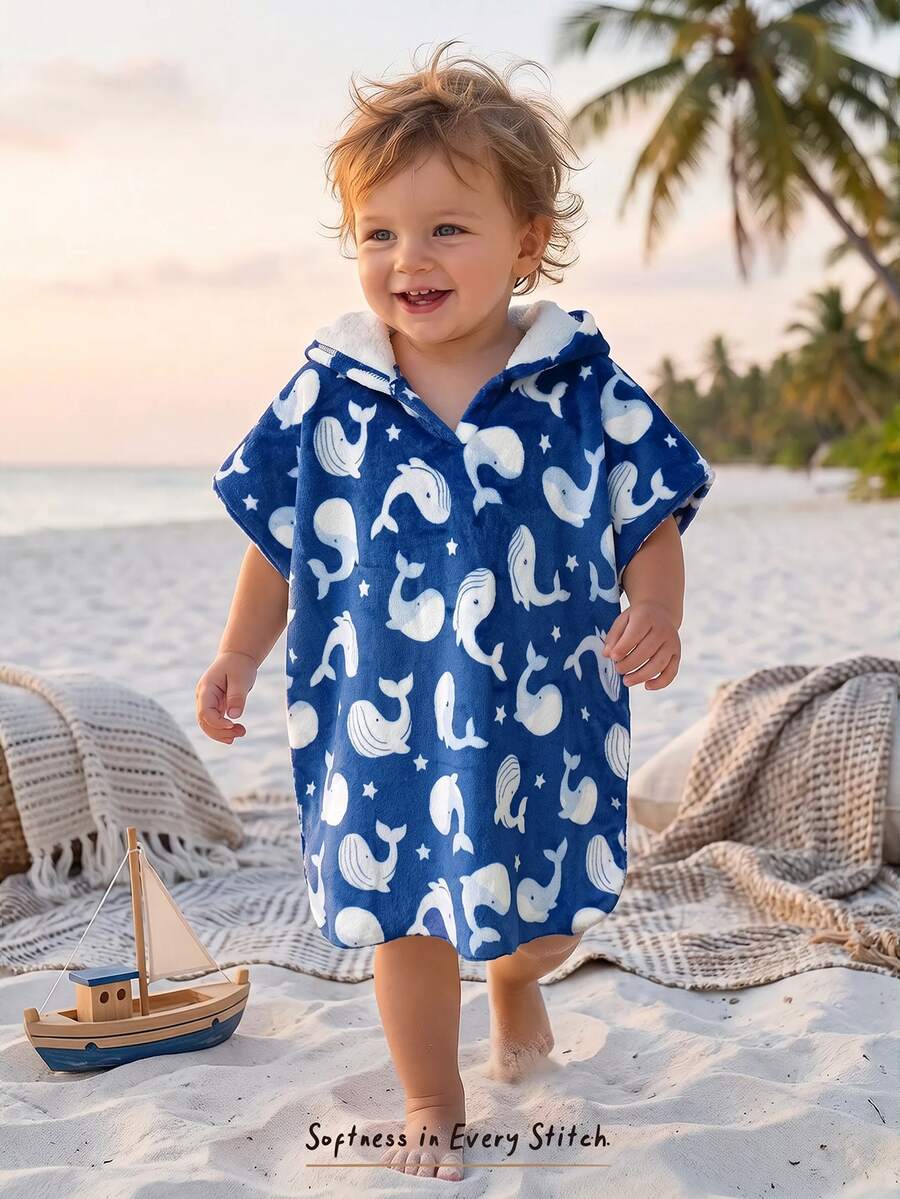 Cozy Pixies Baby Boy Cartoon Pattern Knit Soft Hooded Sleeveless Cover Up,Kids - Navy Blue - View 1