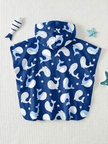 Cozy Pixies Baby Boy Cartoon Pattern Knit Soft Hooded Sleeveless Cover Up,Kids - Navy Blue - View 3