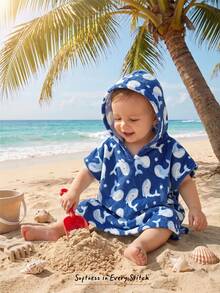 Cozy Pixies Baby Boy Cartoon Pattern Knit Soft Hooded Sleeveless Cover Up,Kids - Navy Blue - View 8