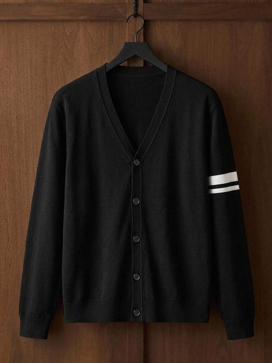 Manfinity Hypemode Cardigan Kasual Lengan Panjang Colorblock Pria untuk Perjalanan dan Pakaian Sehari-hari, Nyaman untuk Kerja Kantor di Musim Gugur, Unisex Musim Gugur/Dingin - Hitam - View 1