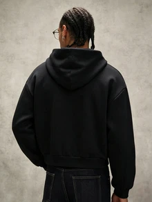 PAVTROS 男士弹力纯色街头风灰色卫衣，男士运动服，男士套头卫衣 - 黑色 - 查看 5