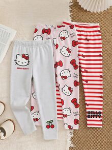 HELLO KITTY AND FRIENDS | SHEIN 女童多色甜美可愛印花舒適休閒冬季彈性內搭褲，適合日常穿著 - 彩色 - 查看 3