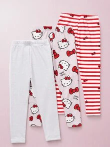 HELLO KITTY AND FRIENDS | SHEIN 女童多色甜美可愛印花舒適休閒冬季彈性內搭褲，適合日常穿著 - 彩色 - 查看 4