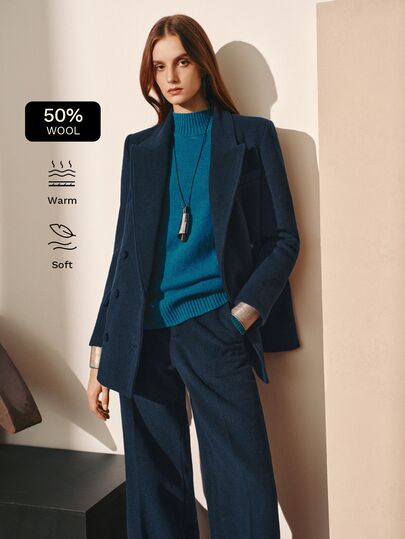 MOTF PREMIUM WOMEN'S AUTUMN/WINTER WOOL BLEND WIDE SHOULDER STRAIGHT FIT FASHION BLAZER COMMUTER COAT