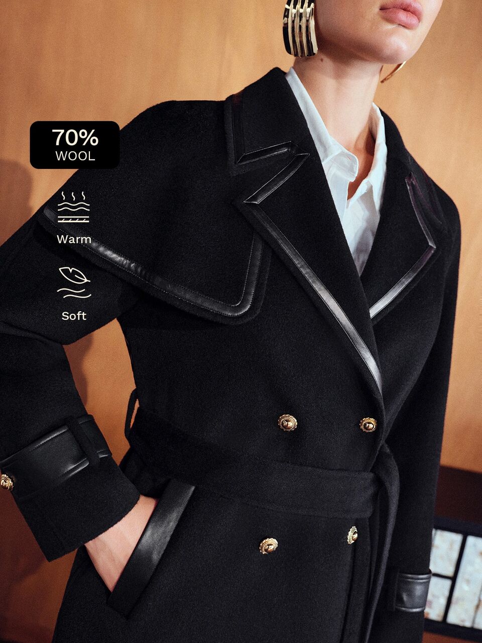MOTF FASHIONABLE WOMEN'S PATCHWORK BLACK OVERCOAT