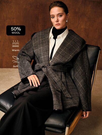 MOTF PREMIUM Chaqueta de mezcla de lana a cuadros casual y versátil para uso diario de mujer