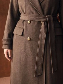 MOTF PREMIUM PLUS SIZE AUTUMN/WINTER WOOL LONG BELTED OVERCOAT - Brown - View 2