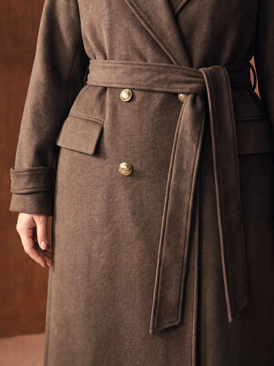 MOTF PREMIUM PLUS SIZE AUTUMN/WINTER WOOL LONG BELTED OVERCOAT - Brown - View 2