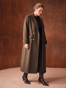 MOTF PREMIUM PLUS SIZE AUTUMN/WINTER WOOL LONG BELTED OVERCOAT - Brown - View 6