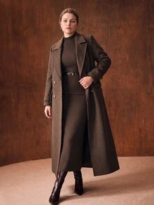 MOTF PREMIUM PLUS SIZE AUTUMN/WINTER WOOL LONG BELTED OVERCOAT - Brown - View 7