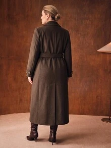 MOTF PREMIUM PLUS SIZE AUTUMN/WINTER WOOL LONG BELTED OVERCOAT - Brown - View 3