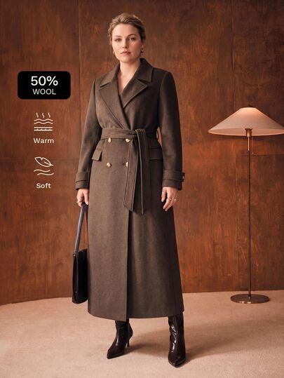 MOTF PREMIUM PLUS SIZE AUTUMN/WINTER WOOL LONG BELTED OVERCOAT
