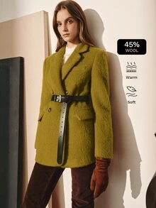 MOTF PREMIUM WOMEN'S AUTUMN/WINTER WOOL WATER RIPPLE SINGLE-BREASTED BLAZER - Mustard Yellow - View 1