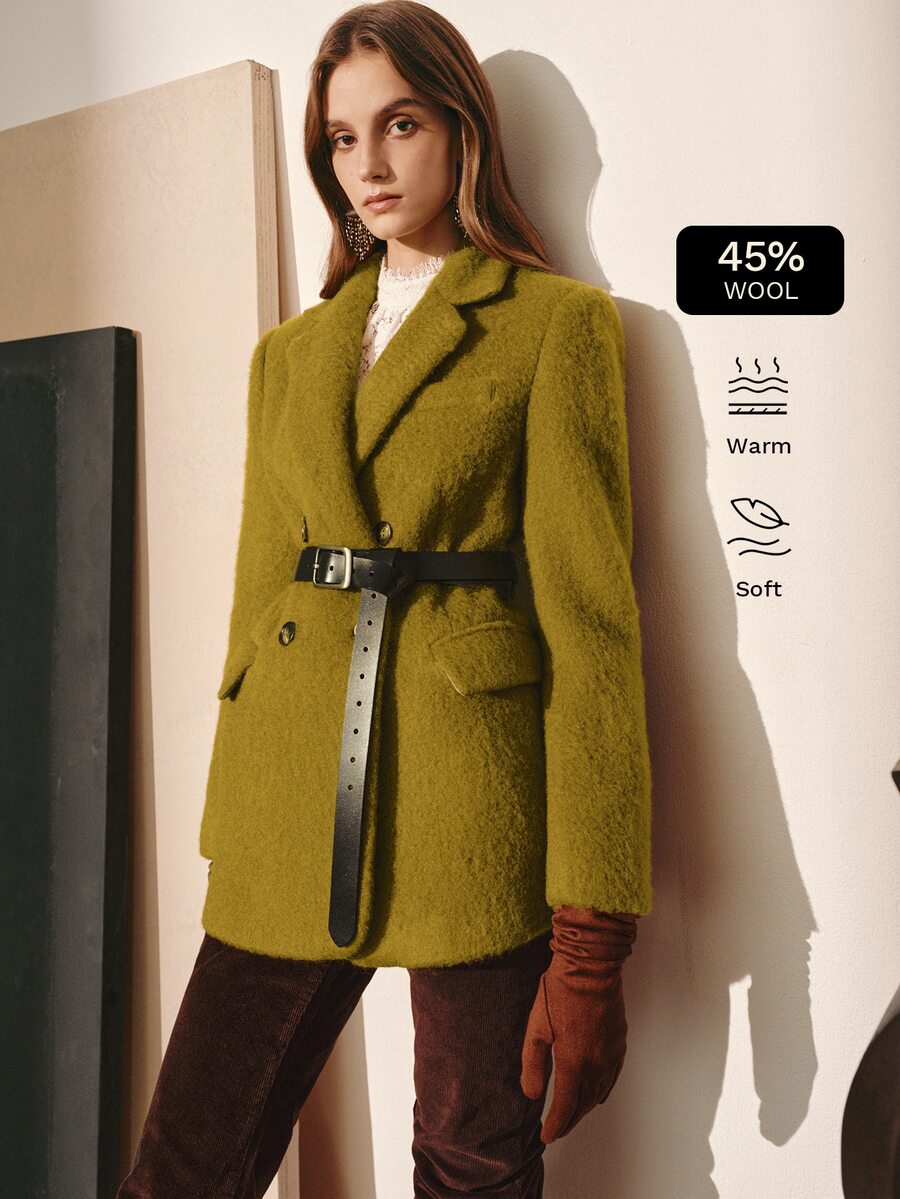MOTF PREMIUM WOMEN'S AUTUMN/WINTER WOOL WATER RIPPLE SINGLE-BREASTED BLAZER - Mustard Yellow - View 1