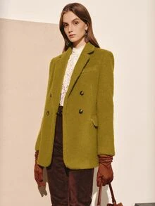 MOTF PREMIUM WOMEN'S AUTUMN/WINTER WOOL WATER RIPPLE SINGLE-BREASTED BLAZER - Mustard Yellow - View 3