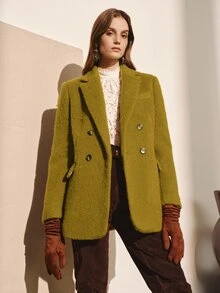 MOTF PREMIUM WOMEN'S AUTUMN/WINTER WOOL WATER RIPPLE SINGLE-BREASTED BLAZER - Mustard Yellow - View 6